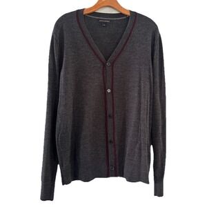Banana Republic Mens Size L Merino Wool Gray Cranberry Cardigan Sweater Grandpa